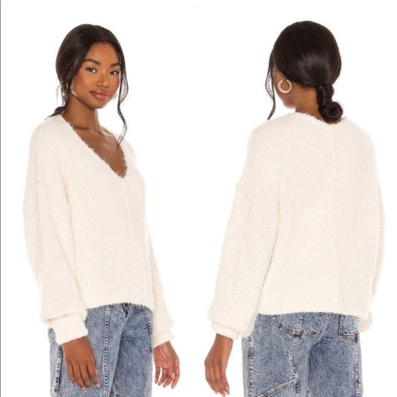 Free People Icing V-neck Ivory Pullover Sweater NWT Size XL - Picture 9 of 16